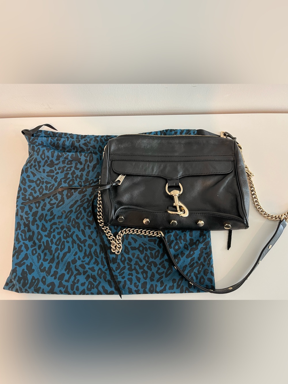 Rebecca Minkoff Black Leather Crossbody with Gold Chain Hardware